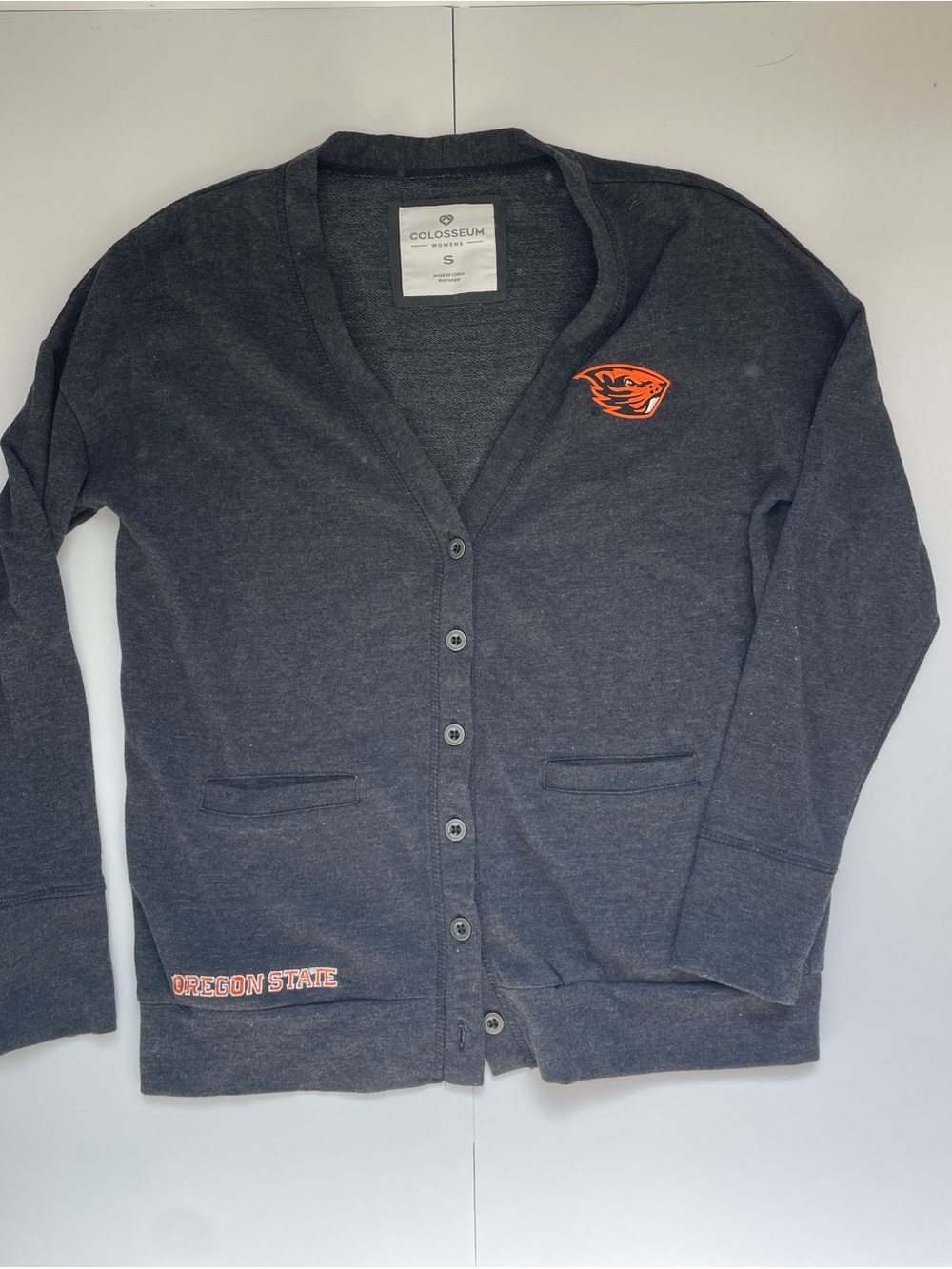 Colosseum Gray Button Cardigan with Orange Accent Logo